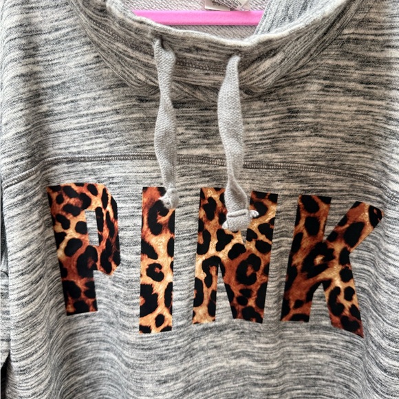 Rare/Vintage- PINK-Victoria's Secret Gray Hoodie with Leopard PINK -Large EUC - Picture 2 of 5